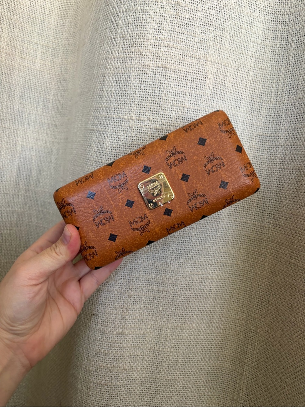 MCM Cognac Brown Visetos Logo Sunglasses Case